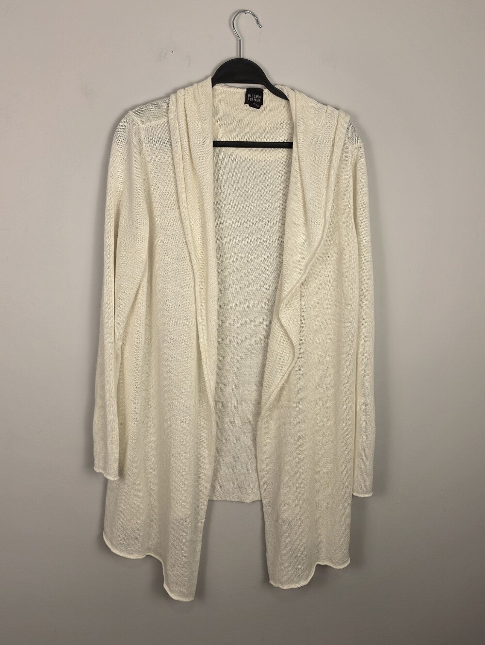 Eileen Fisher 100% Linen Open Front Hooded Cardigan Cream Size XL